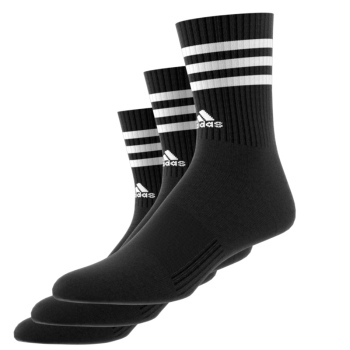 Adidas 3-Stripes Cushioned 3 Pairs Tennis Crew Socks - Black/White