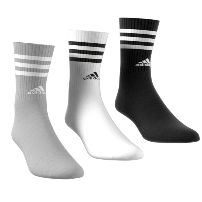 Adidas 3-Stripes Cushioned 3 Pairs Tennis Crew Socks - White/Black/Grey
