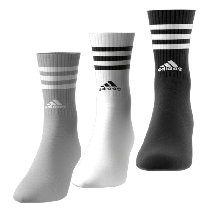 Adidas 3-Stripes Cushioned 3 Pairs Tennis Crew Socks - White/Black/Grey