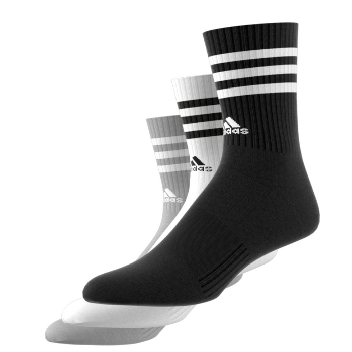 Adidas 3-Stripes Cushioned 3 Pairs Tennis Crew Socks - White/Black/Grey