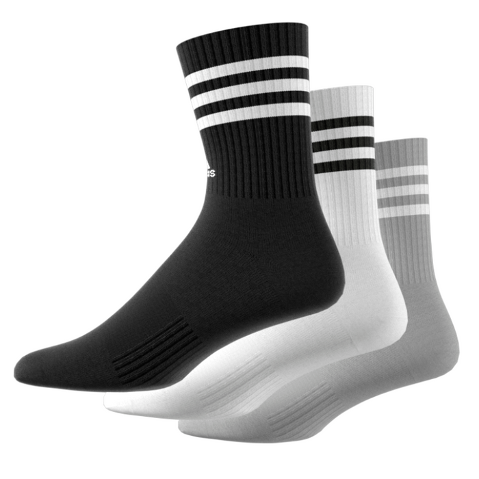 Adidas 3-Stripes Cushioned 3 Pairs Tennis Crew Socks - White/Black/Grey