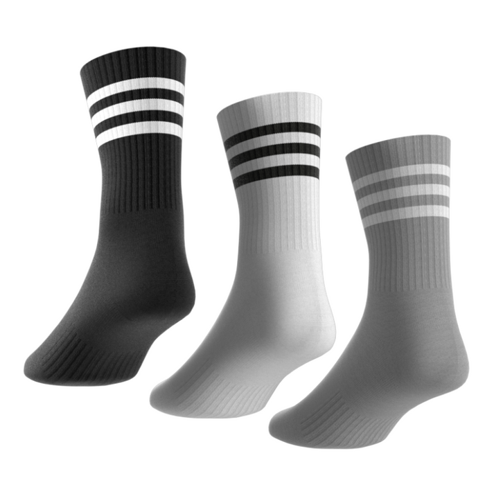 Adidas 3-Stripes Cushioned 3 Pairs Tennis Crew Socks - White/Black/Grey