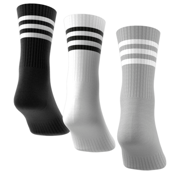 Adidas 3-Stripes Cushioned 3 Pairs Tennis Crew Socks - White/Black/Grey
