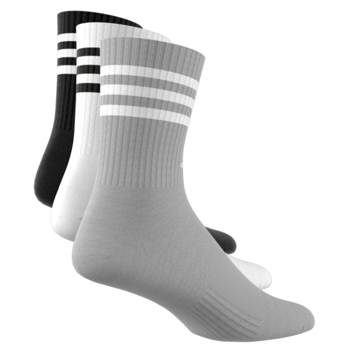 Adidas 3-Stripes Cushioned 3 Pairs Tennis Crew Socks - White/Black/Grey