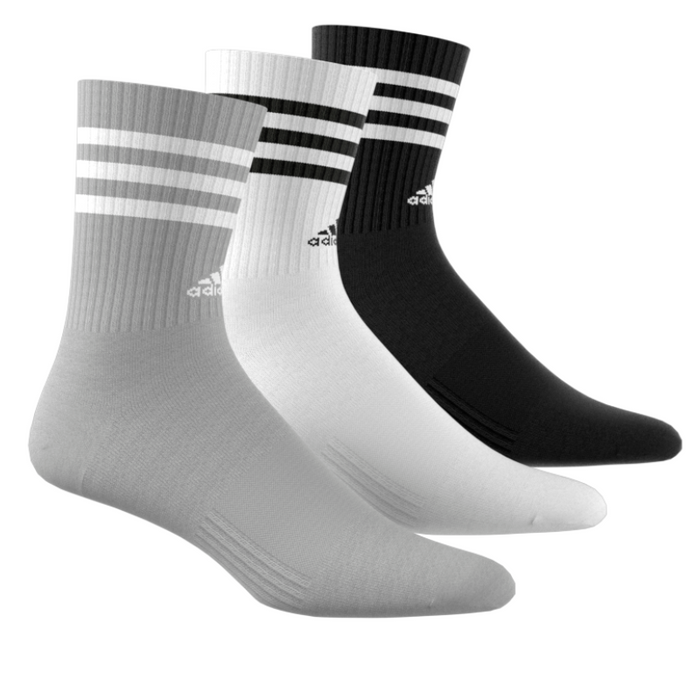 Adidas 3-Stripes Cushioned 3 Pairs Tennis Crew Socks - White/Black/Grey
