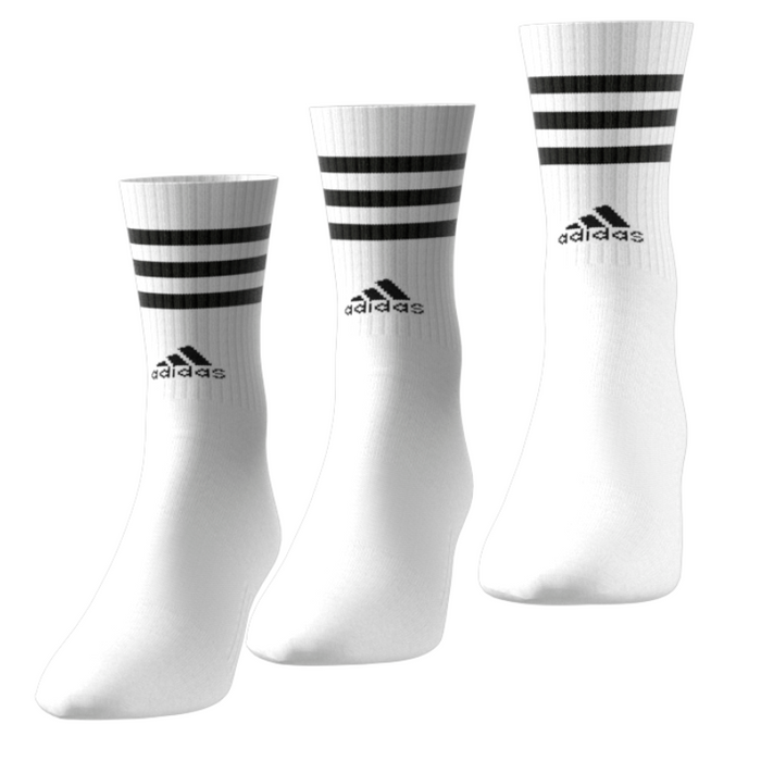 Adidas 3 Stripes Cushioned Sportwear 3 Pair Pack Tennis Crew Socks - White/Black