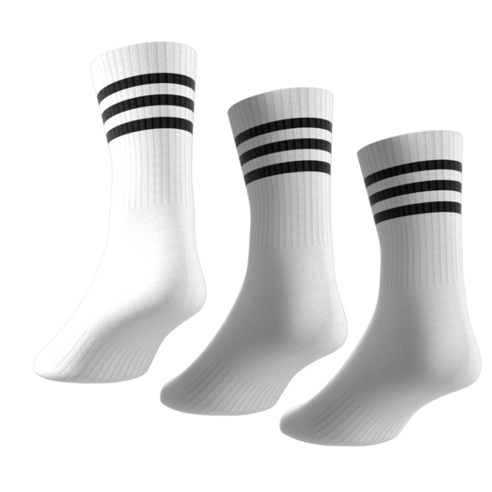 Adidas 3 Stripes Cushioned Sportwear 3 Pair Pack Tennis Crew Socks - White/Black