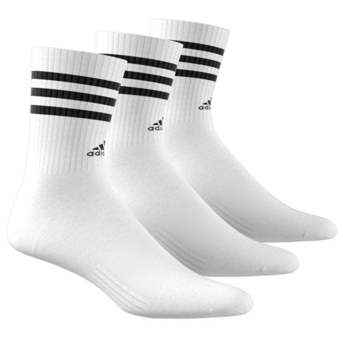 Adidas 3 Stripes Cushioned Sportwear 3 Pair Pack Tennis Crew Socks - White/Black