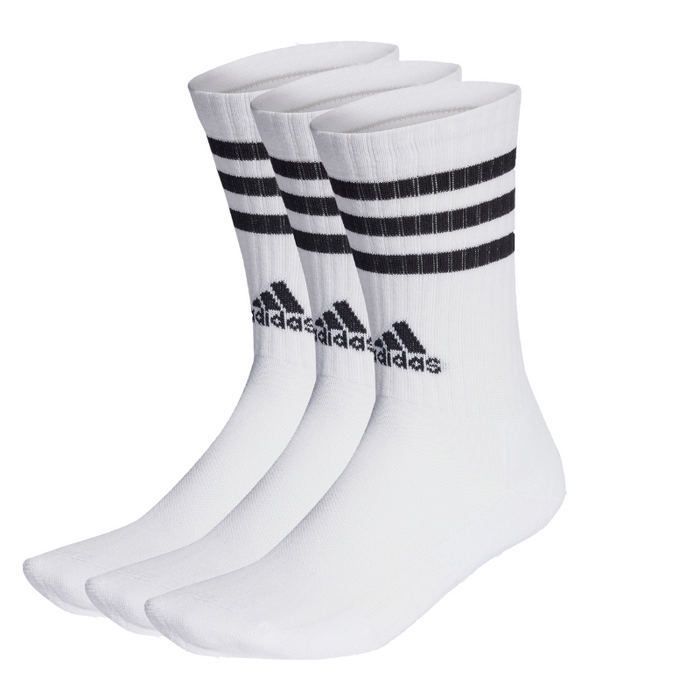 Adidas 3 Stripes Cushioned Sportwear 3 Pair Pack Tennis Crew Socks - White/Black