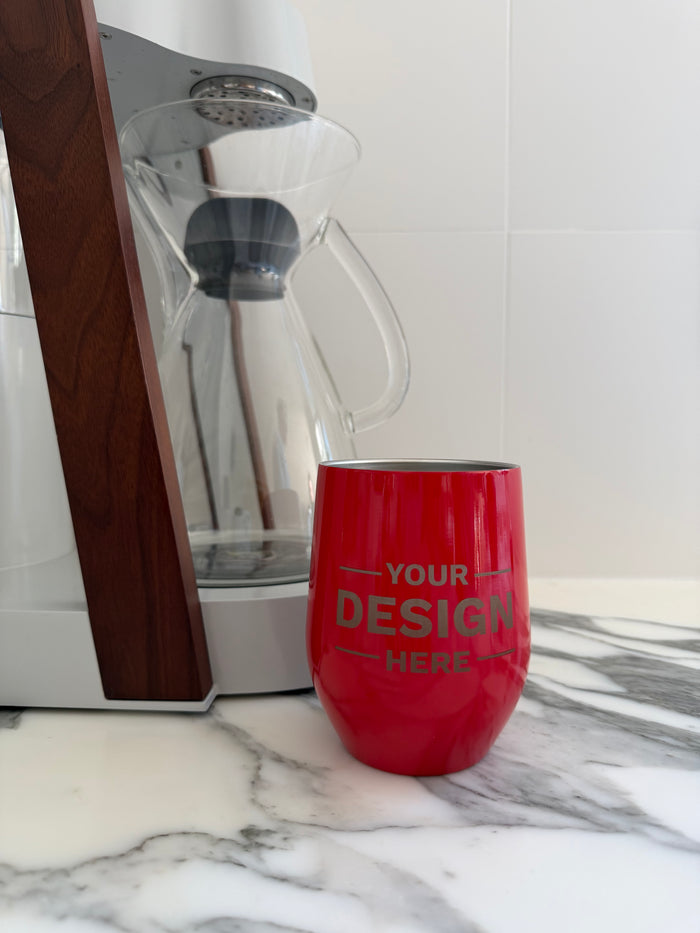 Custom 12oz insulated stemless wine cup with double-wall vacuum insulation