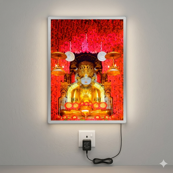 Adinath Bhagwan LED frame 12x17 silver - Girnar Darshan