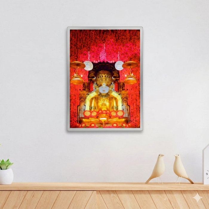 Adinath Bhagwan LED frame 12x17 silver - Girnar Darshan