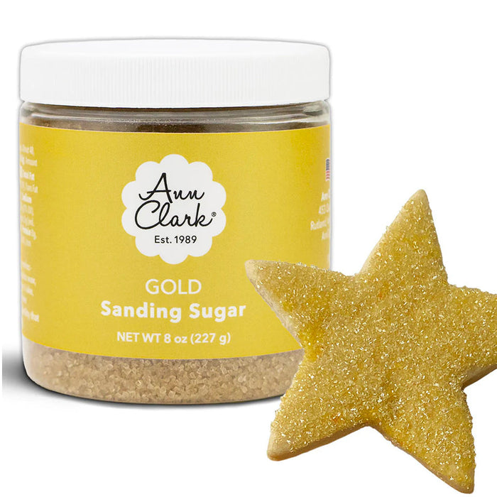 Ann Clark Gold Sanding Sugar 8 oz jar, sparkling gold decorating sugar for cookies and cakes, item 37-013