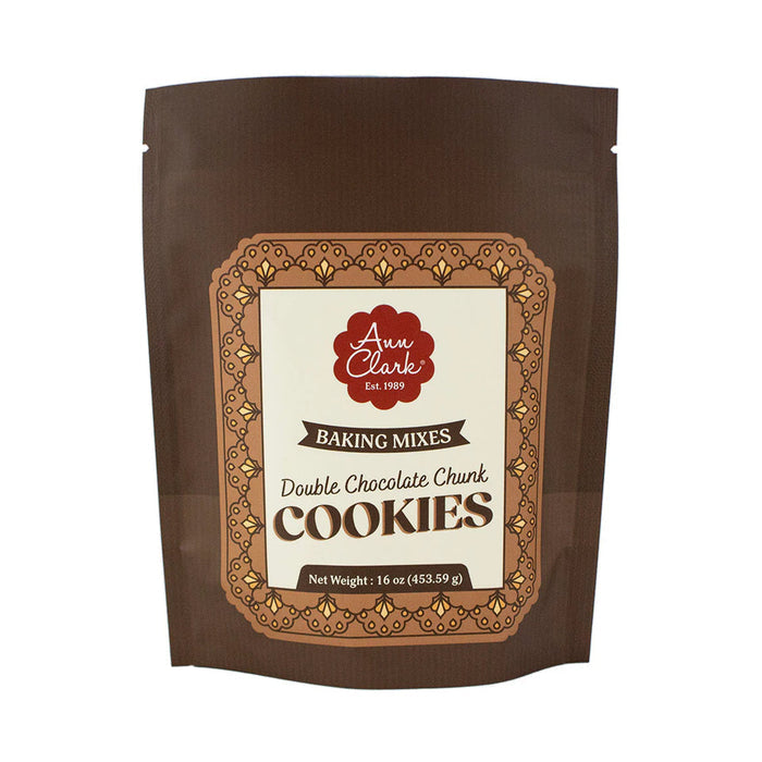 Ann Clark Gourmet Double Chocolate Cookie Mix 16 oz bag, chewy chocolate chunk cookie baking mix made in the USA, item 43-033