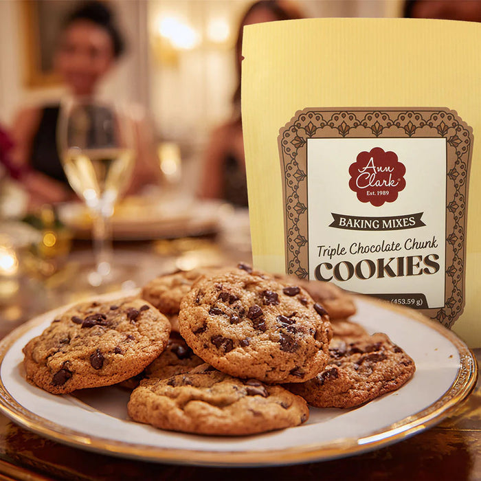 Ann Clark Gourmet Triple Chocolate Cookie Mix 16 oz bag, chocolate chunk cookie baking mix made in the USA, item 43-035
