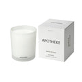 Apotheke White Vetiver candle in a white ceramic vessel with personalized label