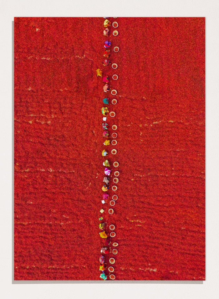 Pickers Sorting Chillies by Azim Khan Ronnie aerial photography print showing workers in red chilli fields Bangladesh, cultural documentary wall art poster