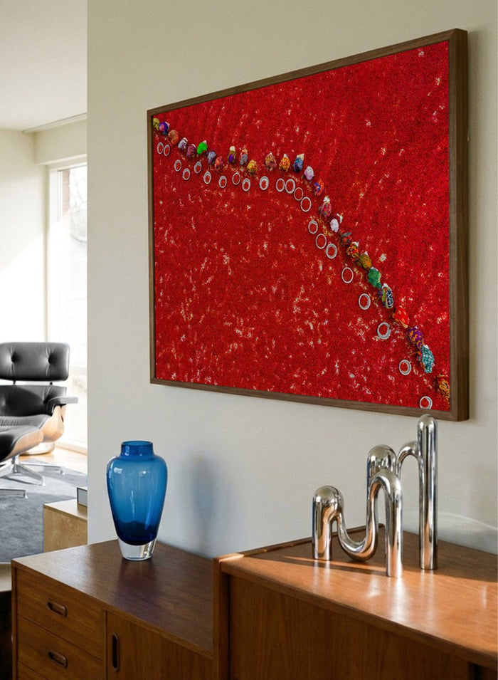 Picking Red Chilies by Azim Khan Ronnie aerial photography print showing workers harvesting red chilli fields Bangladesh, cultural documentary wall art poster