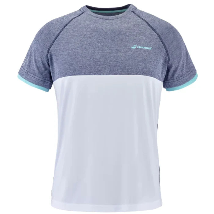 Babolat Play Crew Neck  Men's Tee - White/Heather Blue