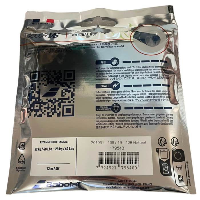 Babolat Touch VS Natural Gut 1.30/16G String Set - Natural