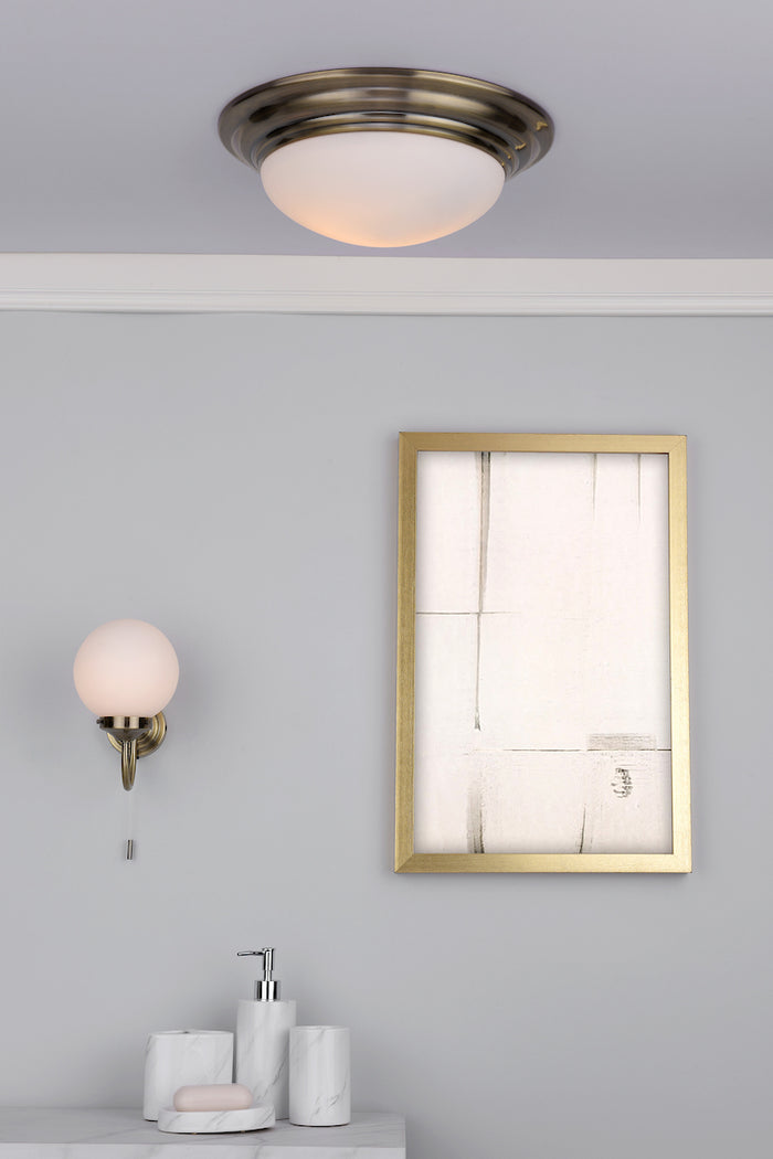 Barclay Large Bathroom Flush Antique Brass Opal Glass IP44<br>Antique Brass