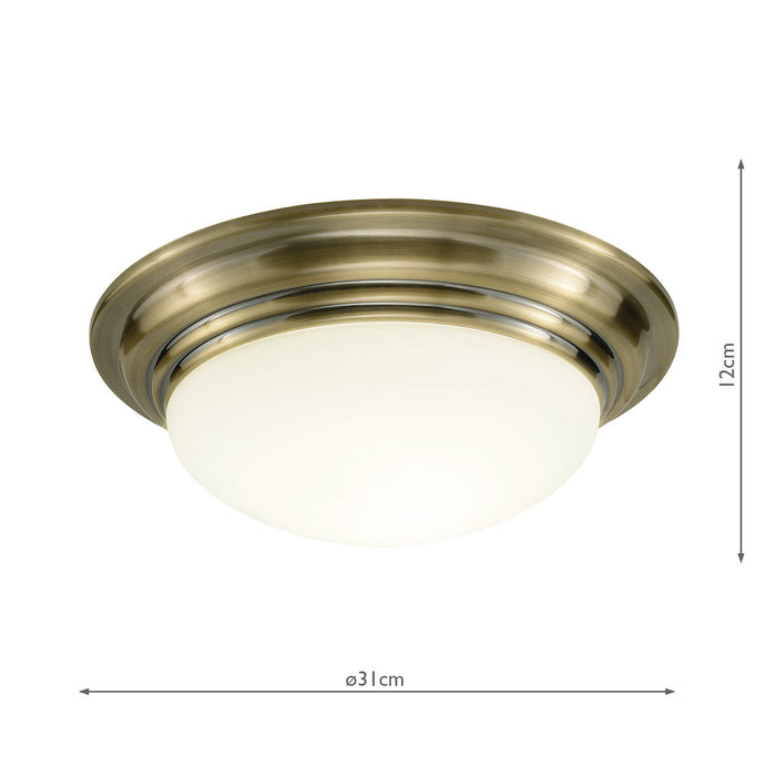 Barclay Small Bathroom Flush Antique Brass Opal Glass IP44<br>Antique Brass
