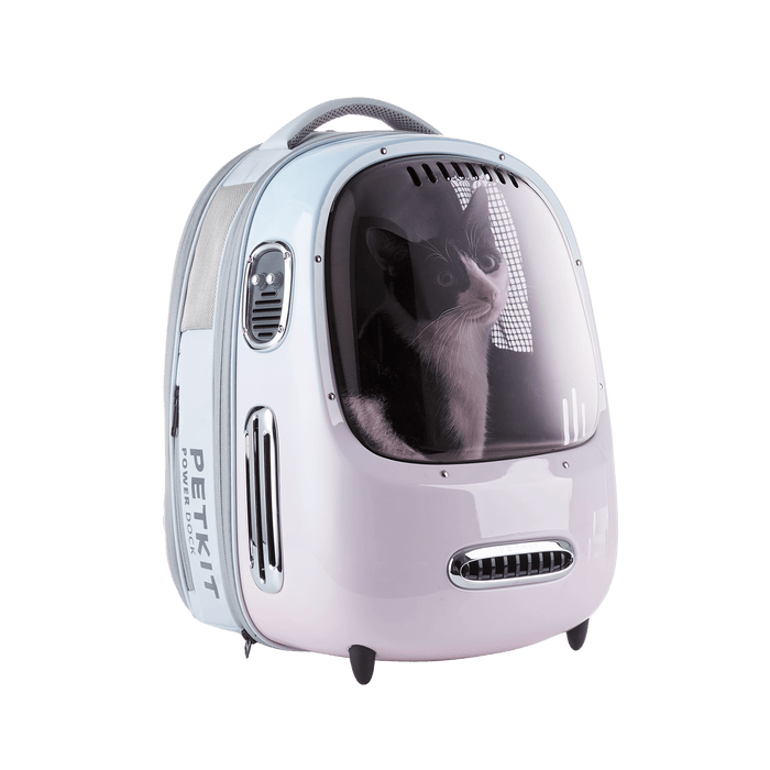 Breezy 2 Cat Carrier in gradient pink blue featuring a ventilated dome design with built-in fan and lighting system for breathable, comfortable outdoor travel