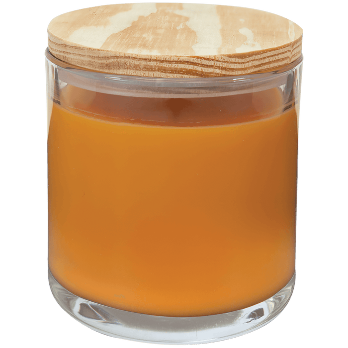 Large 14oz bright citrus scented candle in a white jar with personalized label