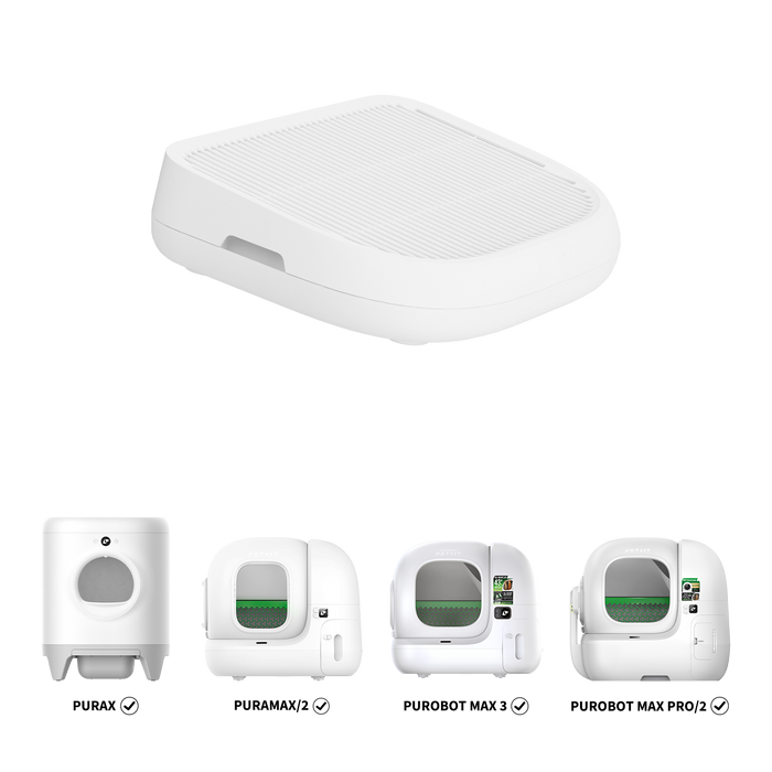 Cat Litter Ramp displayed with compatible PETKIT automatic litter boxes, including PuraX, PuraMax 2, Purobot Max Pro, and Purobot Max Pro 2 Automatic Litter Box, Purobot Max 3