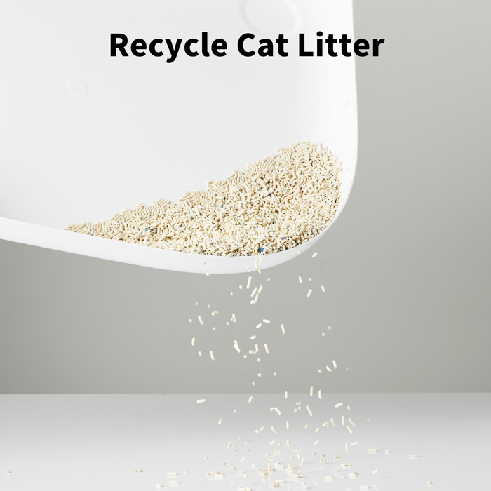 Cat Litter Ramp allowing collected litter to be reused by directing it back into the litter box