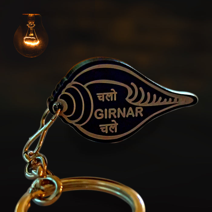 Chalo Girnar Chale black keychain - Girnar Darshan metal engraved