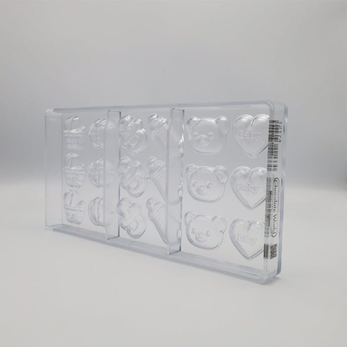 Chocolate World Baby Shower Caraque Polycarbonate Chocolate Mold (6 Figures) – Ultra-Flat, 18 Cavities