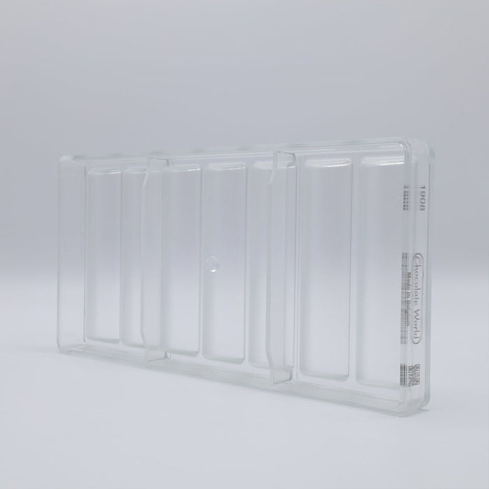 Chocolate World Buche Smooth Polycarbonate Chocolate Mold – 4.45 x 1.10 x 0.43 in, 7 Cavities
