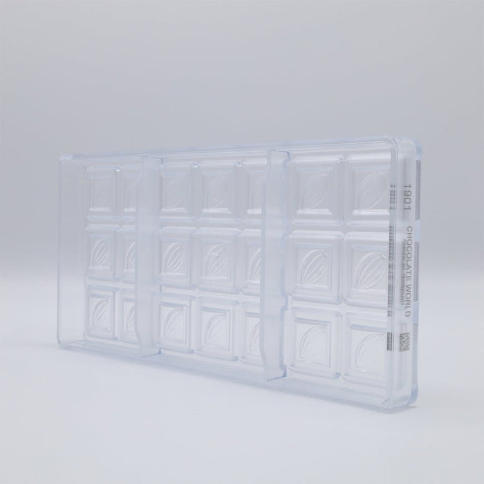 Chocolate World Caraque Cocoa Bean Polycarbonate Chocolate Mold – 1.89 x 1.02 x 0.20 in, 24 Cavities
