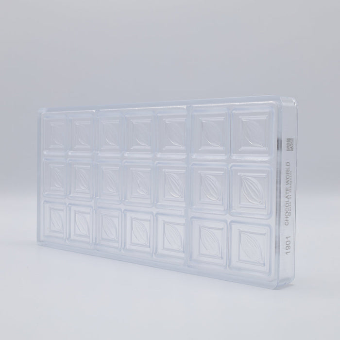 Chocolate World Caraque Cocoa Bean Polycarbonate Chocolate Mold – 1.89 x 1.02 x 0.20 in, 24 Cavities