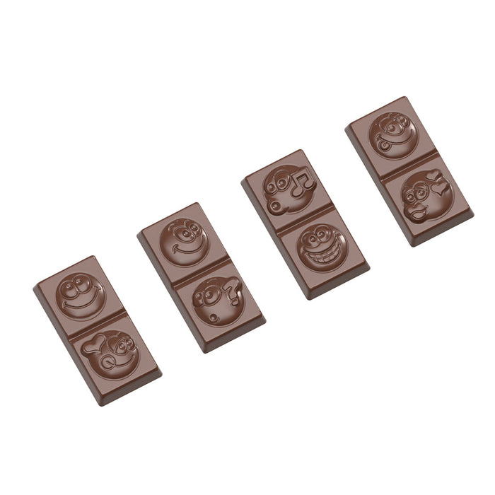 Chocolate World Caraque Smiley (4 Figures) polycarbonate chocolate mold 1650CW with 16 cavities, professional Belgian confectionery mold for bonbons and pralines, clear polycarbonate caraque smiley (4 figures) chocolate mould 1650CW