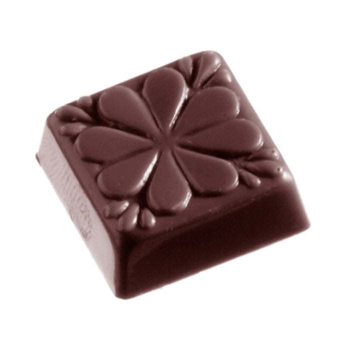 Chocolate World Carré Clover polycarbonate chocolate mold 1355CW with 24 cavities, professional Belgian confectionery mold for bonbons and pralines, clear polycarbonate carré clover chocolate mould 1355CW