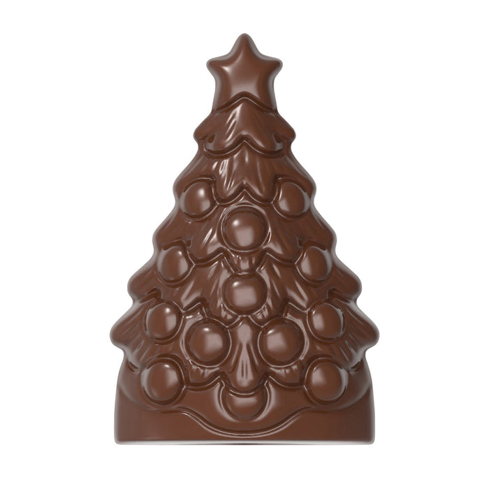 Chocolate World Christmas Tree polycarbonate chocolate mold 12051CW with 4 cavities, professional Belgian open-cavity Christmas tree plaque mold, clear polycarbonate Christmas tree chocolate mould 12051CW