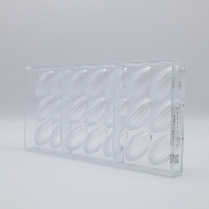 Chocolate World Cocoa Bean with 6 Lines Polycarbonate Chocolate Mold – 1.73 x 0.91 x 0.53 in, 24 Cavities