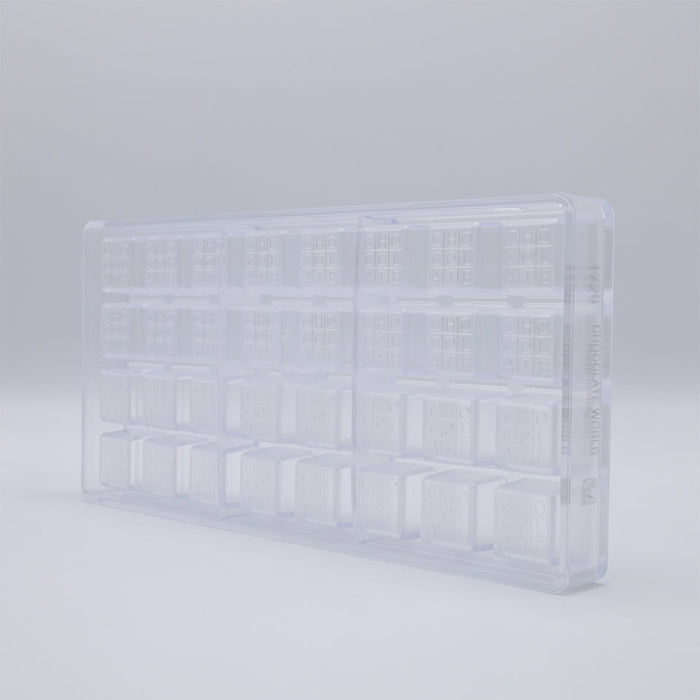 Chocolate World Cube 'Chocolate' Polycarbonate Chocolate Mold – ~0.91 x 0.91 x 0.79 in, 32 Cavities