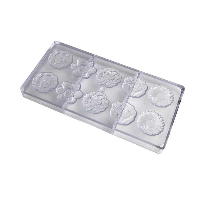 Chocolate World Flowercaraque Round (5-Petal) Polycarbonate Chocolate Mold – 1.69 x 1.69 x 0.20 in, 10 Cavities