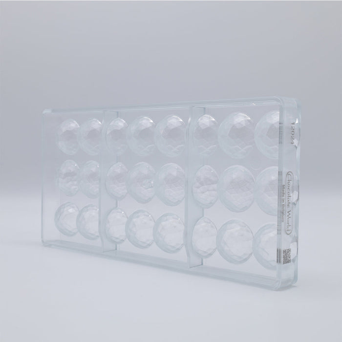 Chocolate World Half Sphere Facet 30mm Polycarbonate Chocolate Mold – 1.18 in diameter x 0.59 in, 24 Cavities