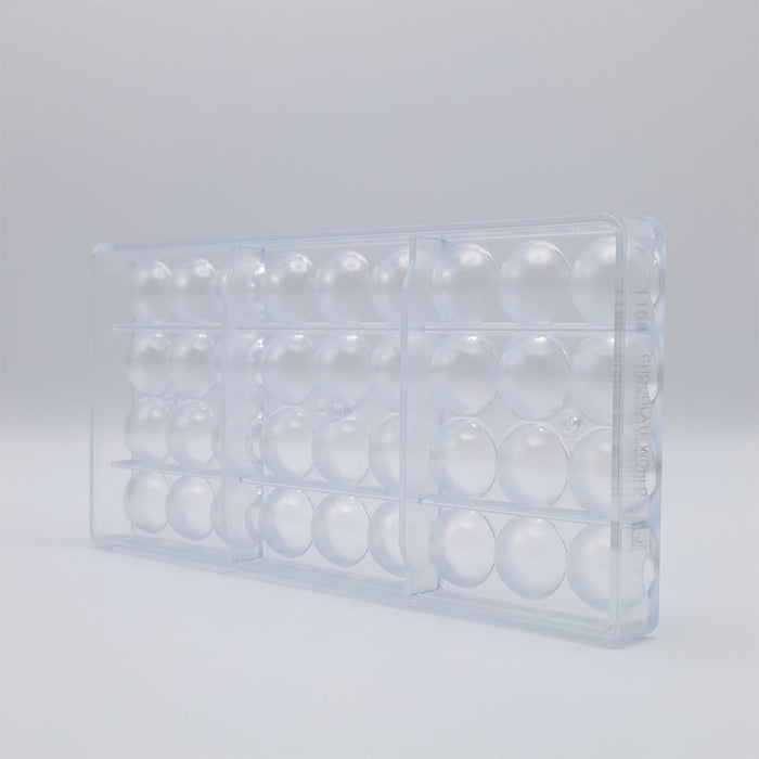 Chocolate World Half Sphere (Hemisphere) Polycarbonate Chocolate Mold – 0.98 in diameter x 0.49 in, 36 Cavities