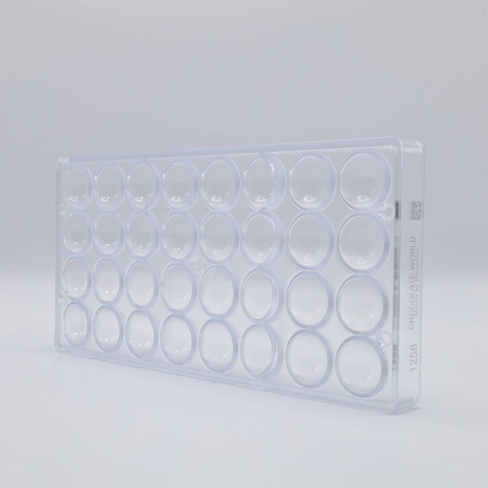 Chocolate World Half Sphere Ø27mm Polycarbonate Chocolate Mold – 1.06 in diameter x 0.53 in, 32 Cavities