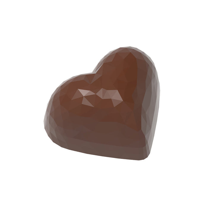 Chocolate World Heart Facet polycarbonate chocolate mold 1913CW with 24 cavities (3x8 layout), professional Belgian faceted heart bonbon mold, clear polycarbonate heart facet chocolate mould 1913CW