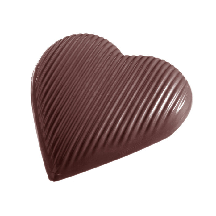 Chocolate World Heart Striped 118mm polycarbonate chocolate mold 1396CW with 2 cavities, professional Belgian confectionery mold for bonbons and pralines, clear polycarbonate heart striped 118mm chocolate mould 1396CW