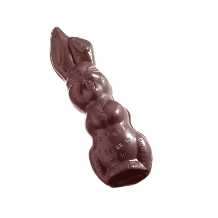 Chocolate World Laughing Hare recto/verso polycarbonate mold 1298CW with 16 cavities producing 8 complete 3D standing Easter hare figures, professional Belgian Easter hare chocolate mould 1298CW