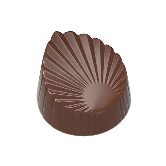 Chocolate World Leaf Pleated polycarbonate chocolate mold 1988CW with 21 cavities, professional Belgian confectionery mold for bonbons and pralines, clear polycarbonate leaf pleated chocolate mould 1988CW