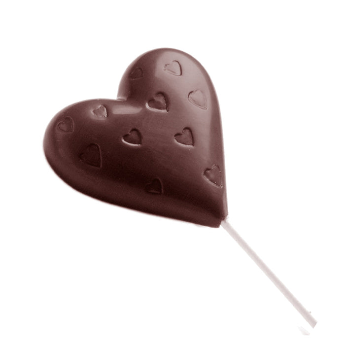 Chocolate World Lollipop Heart polycarbonate chocolate mold 1480CW with 6 cavities, professional Belgian confectionery mold for bonbons and pralines, clear polycarbonate lollipop heart chocolate mould 1480CW