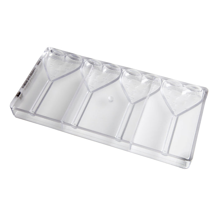 Chocolate World Lollipop Heart Polycarbonate Chocolate Mold – ~2.17 x 1.97 x 0.31 in, 6 Cavities